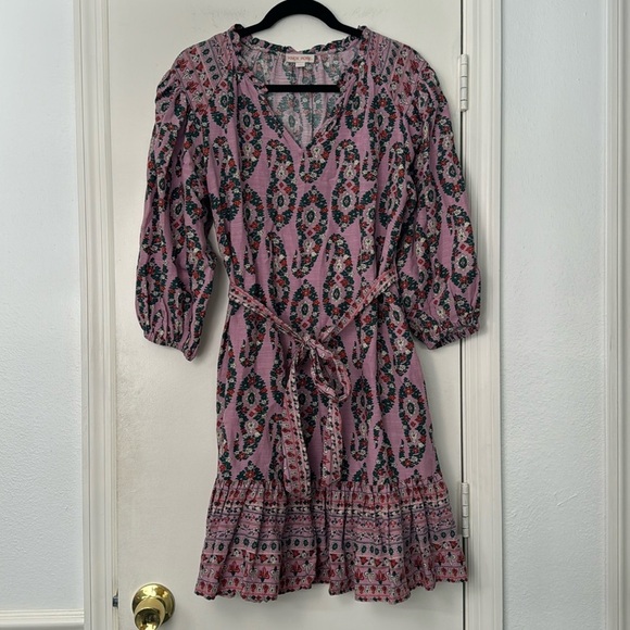 Knox Rose Purple Paisley Cottage-core Peasant Belted Midi Dress Size XS - Picture 2 of 8
